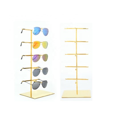 Boutique stainless steel sunglasses display stand 5-layer golden glasses display